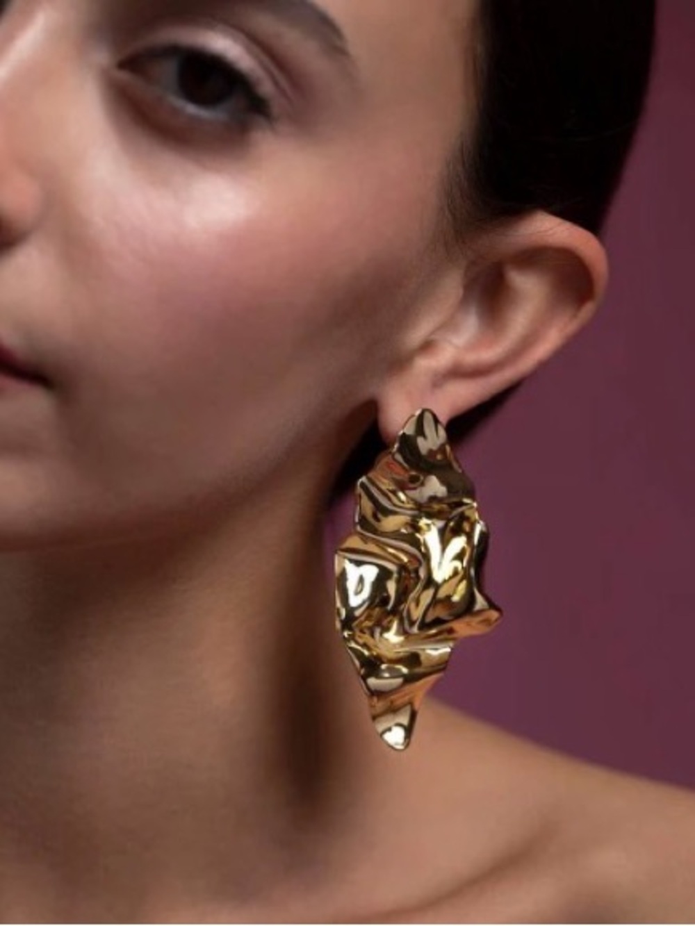 NEW Alexis Bittar Large Gold Crumpled Post Earrings Molten Metal AU21 - Picture 3 of 12